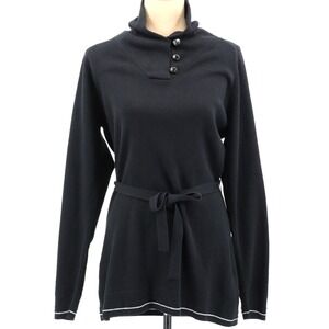 NWT Embla by Helly Hansen Sweater Tie Waist High Neck Cotton Black Size Large